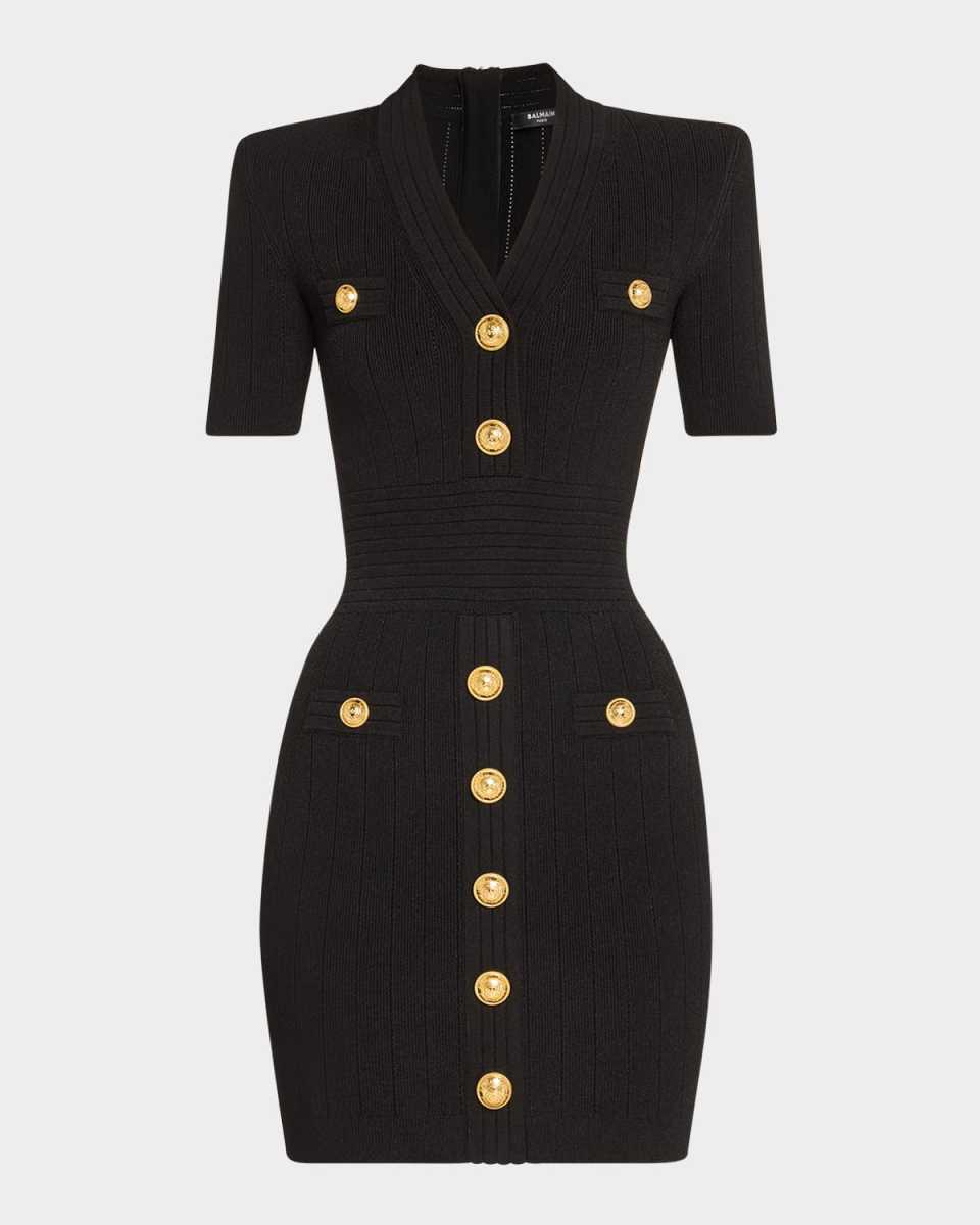 V-Neck 4 Pocket Mini Knit Dress